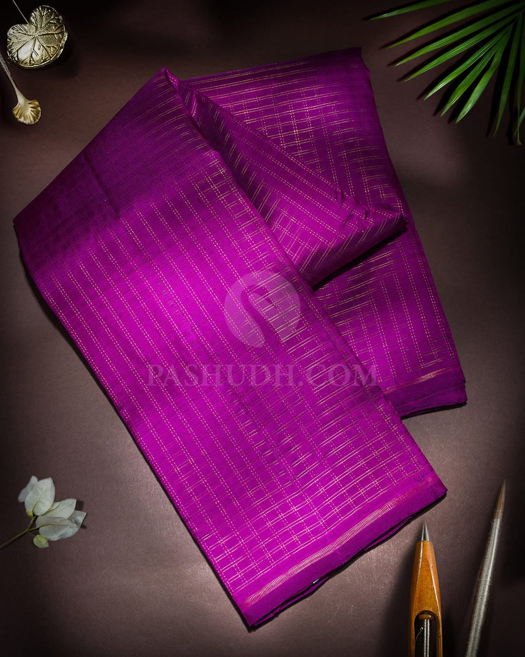 Violet Pure Zari Borderless Kanjivaram Silk Saree-SP494