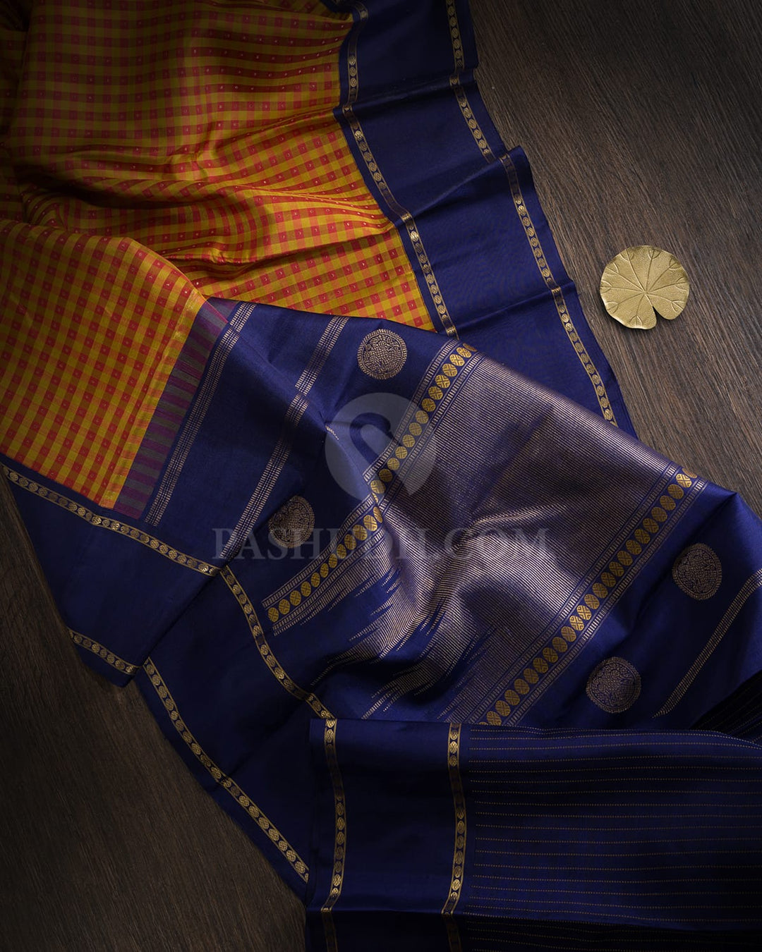 Rust Red With Navy Blue Checks Pure Zari Kanjivaram Silk Saree-SP492