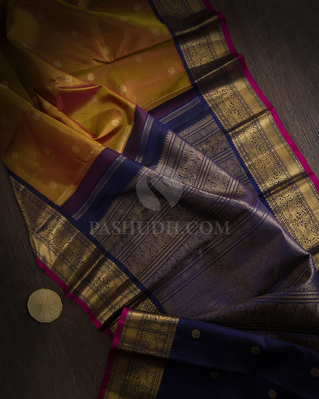Dual Shaded Fenugreek Pure Zari Traditional Kanjivaram Silk Saree-SP489