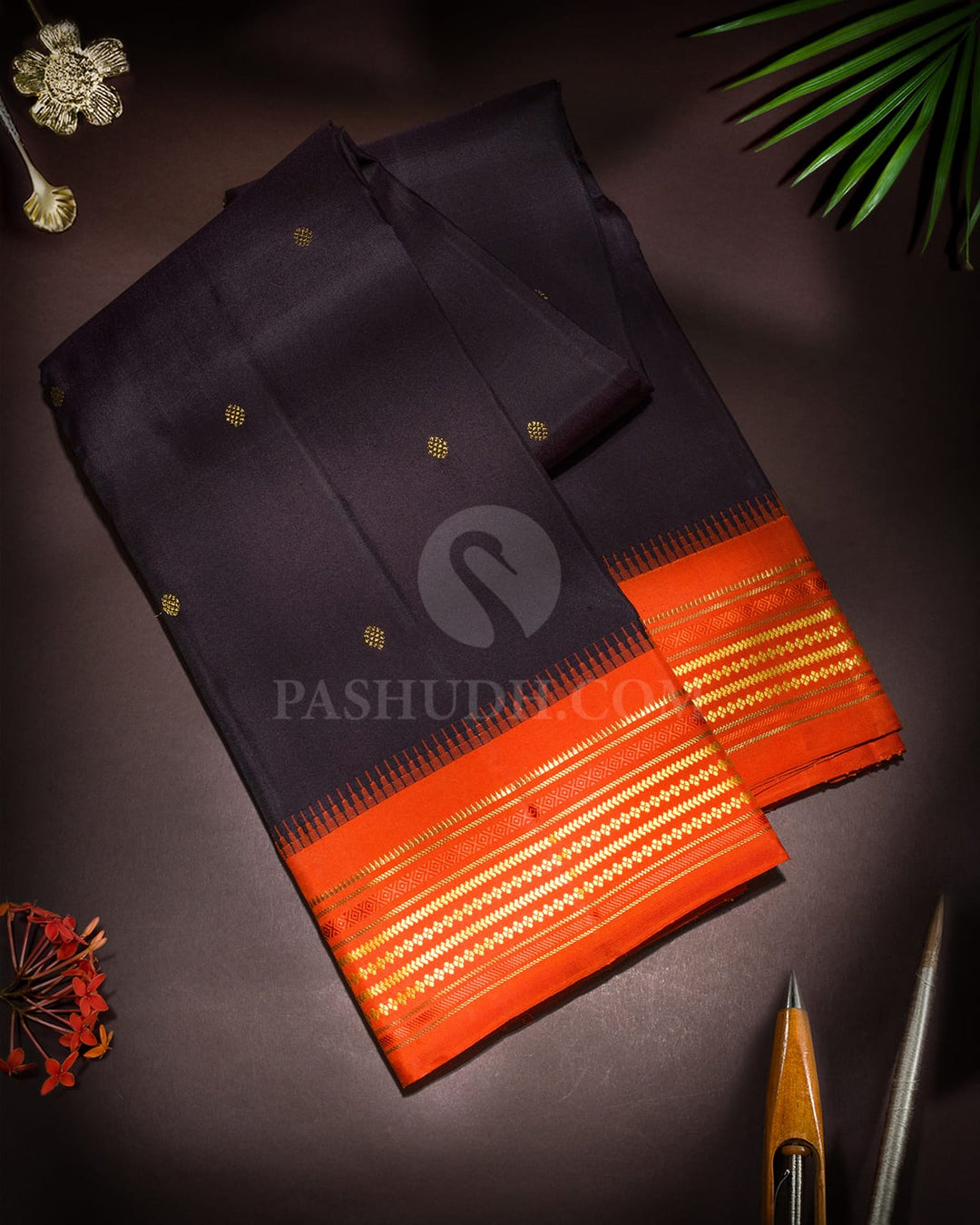 Dark Aubergine Pure Zari Traditional Kanjivaram Silk Saree-SP506