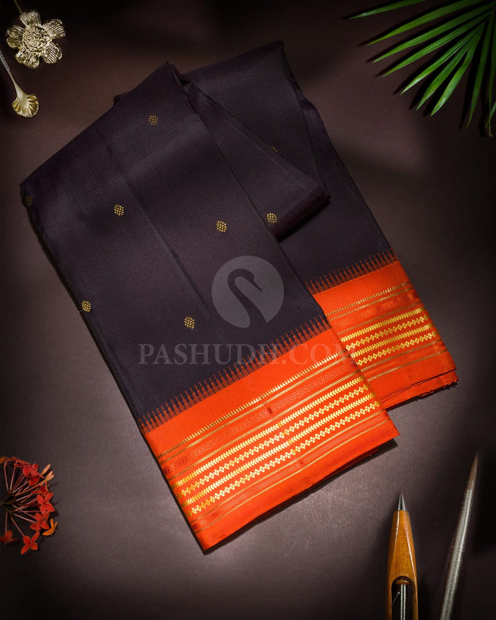 Dark Aubergine Pure Zari Traditional Kanjivaram Silk Saree-SP506
