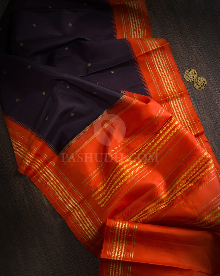 Dark Aubergine Pure Zari Traditional Kanjivaram Silk Saree-SP506