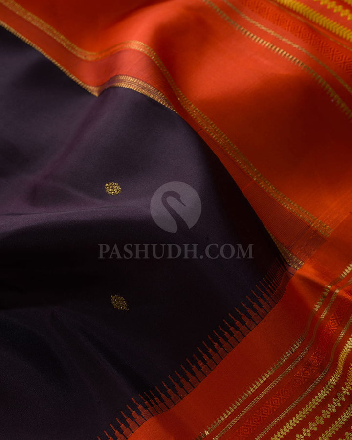Dark Aubergine Pure Zari Traditional Kanjivaram Silk Saree-SP506