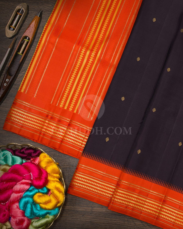 Dark Aubergine Pure Zari Traditional Kanjivaram Silk Saree-SP506