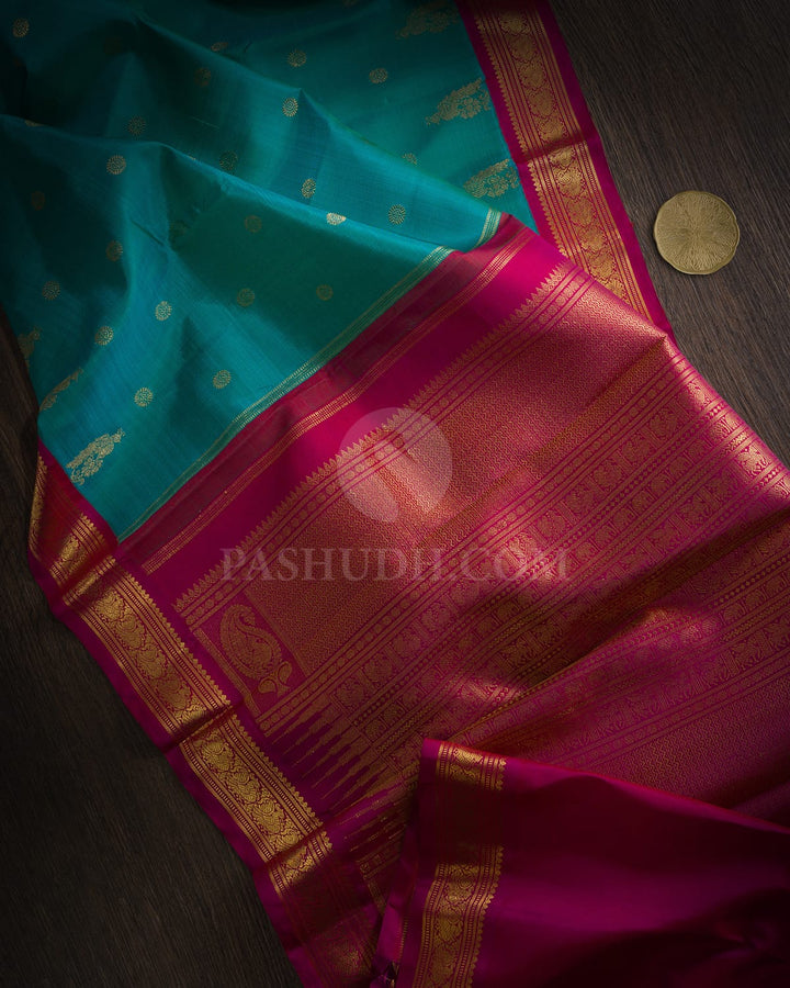 Dual Shaded Anandha Blue Pure Zari Traditional Kanjivaram Silk Saree-SP497