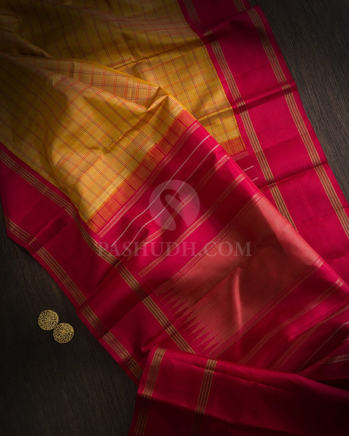 Golden Mustard Pure Zari Kanjivaram Silk Saree-SP481