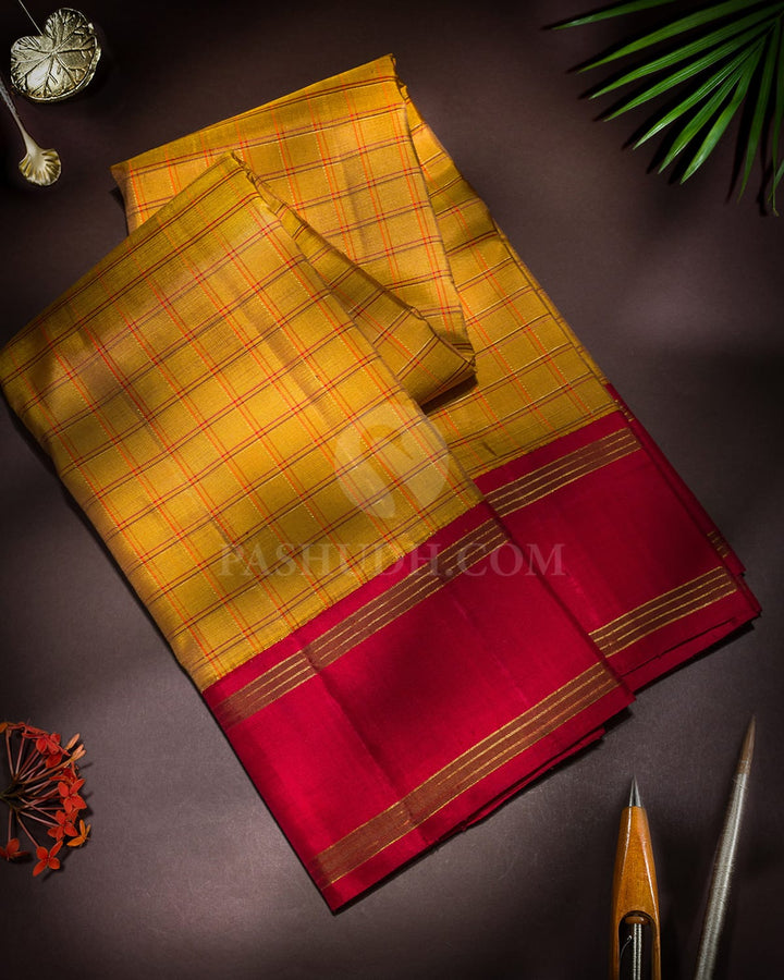 Golden Mustard Pure Zari Kanjivaram Silk Saree-SP481
