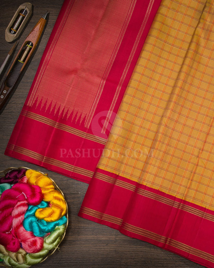 Golden Mustard Pure Zari Kanjivaram Silk Saree-SP481