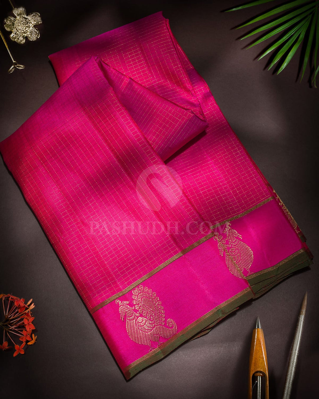 Bright Rani Pink Pure Zari Kanjivaram Silk Saree-SP482