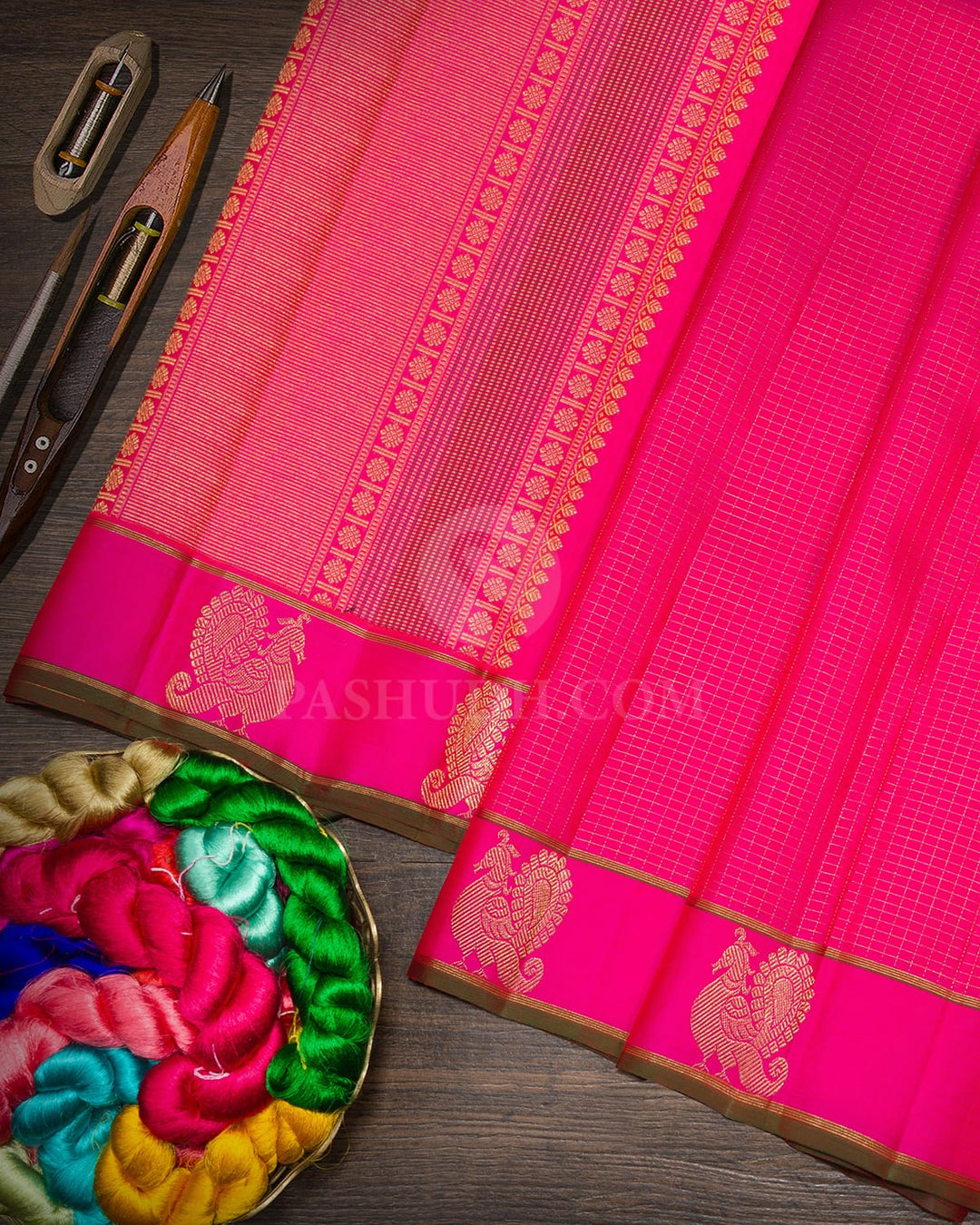 Bright Rani Pink Pure Zari Kanjivaram Silk Saree-SP482