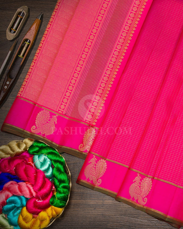 Bright Rani Pink Pure Zari Kanjivaram Silk Saree-SP482