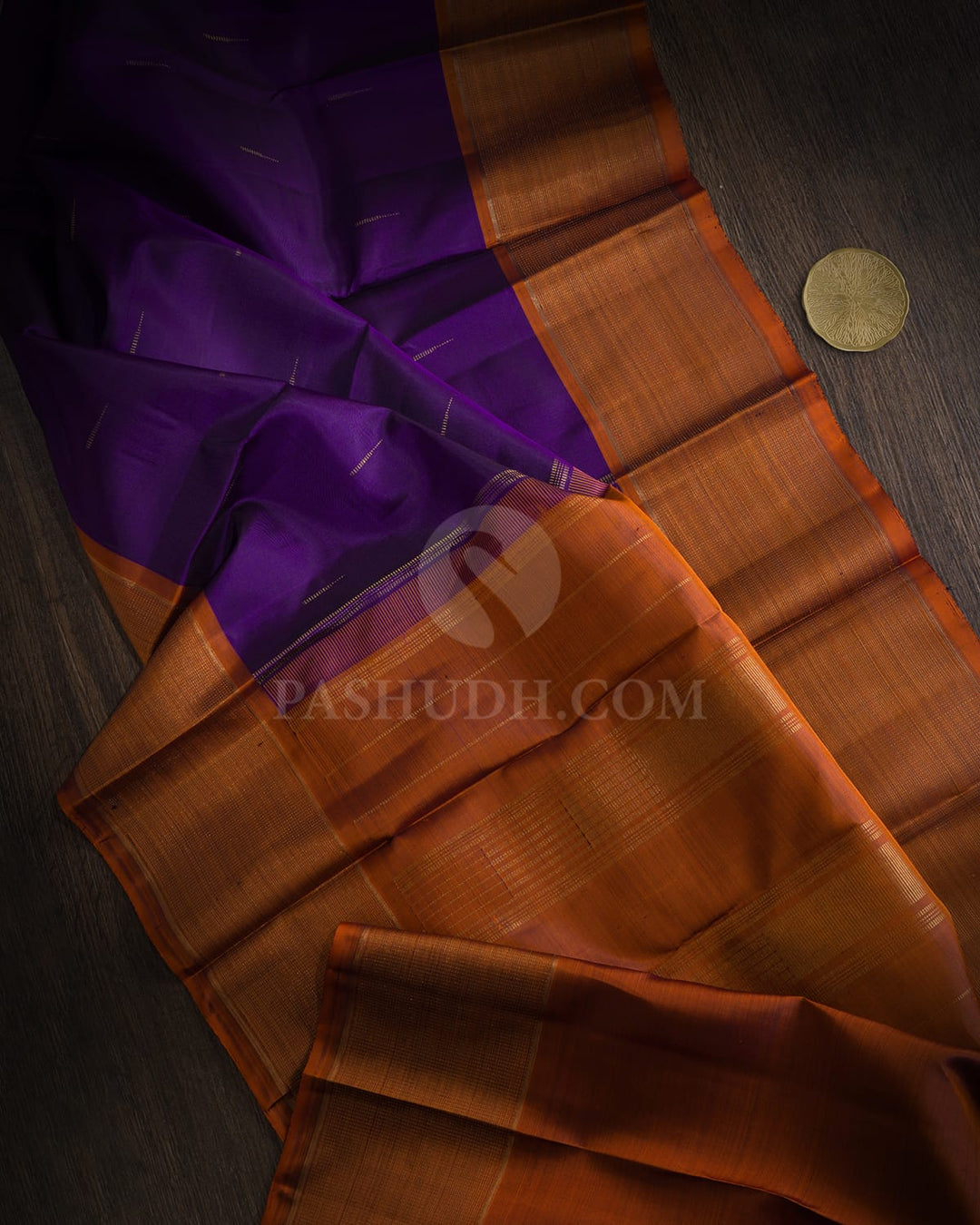 Royal Violet With Rust Orange Pure Zari Kanjivaram Silk Saree-SP483