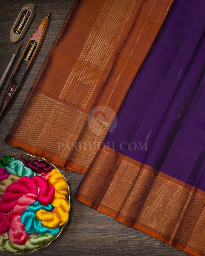 Royal Violet With Rust Orange Pure Zari Kanjivaram Silk Saree-SP483