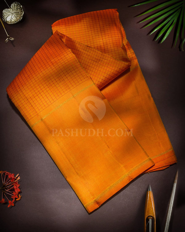 Orange Pure Zari Kanjivaram Silk Saree-SP484