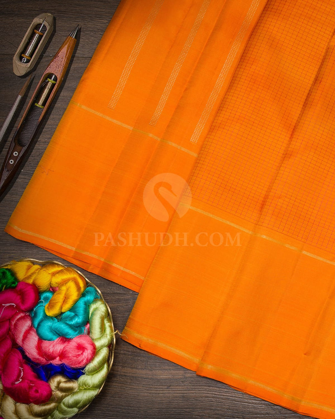 Orange Pure Zari Kanjivaram Silk Saree-SP484