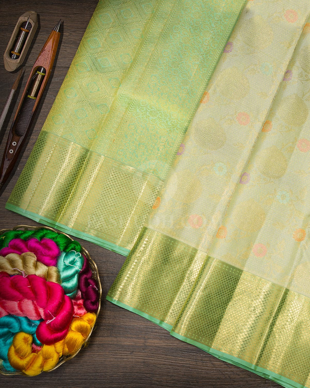 Light Green Meenakari Kanjivaram Silk Saree-SP476