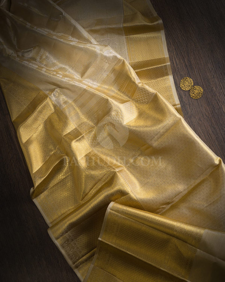 Beige Gold Zari Tissue Kanjivaram Silk Saree-SP518