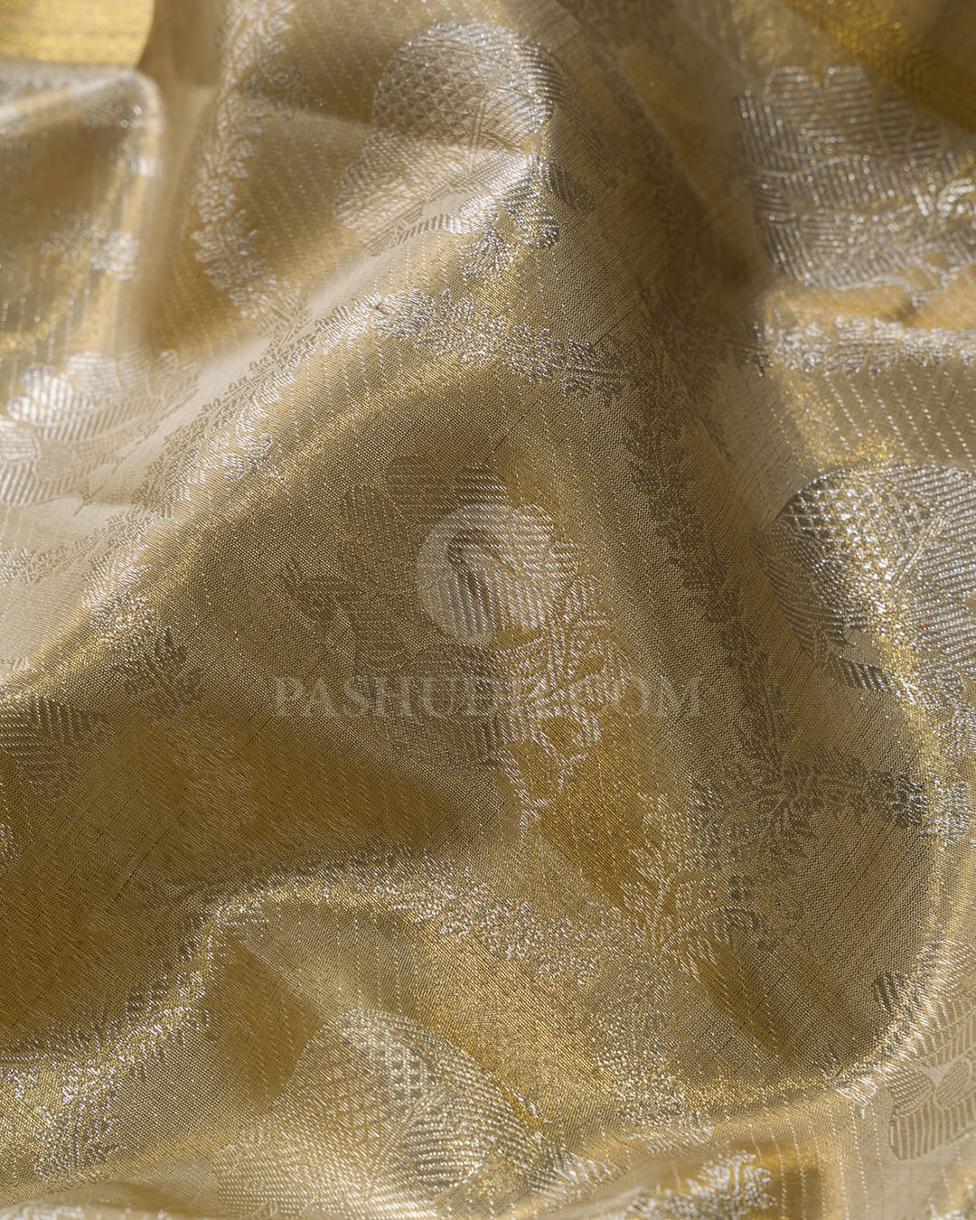 Beige Gold Zari Tissue Kanjivaram Silk Saree-SP518