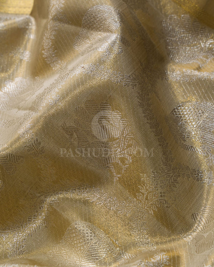 Beige Gold Zari Tissue Kanjivaram Silk Saree-SP518