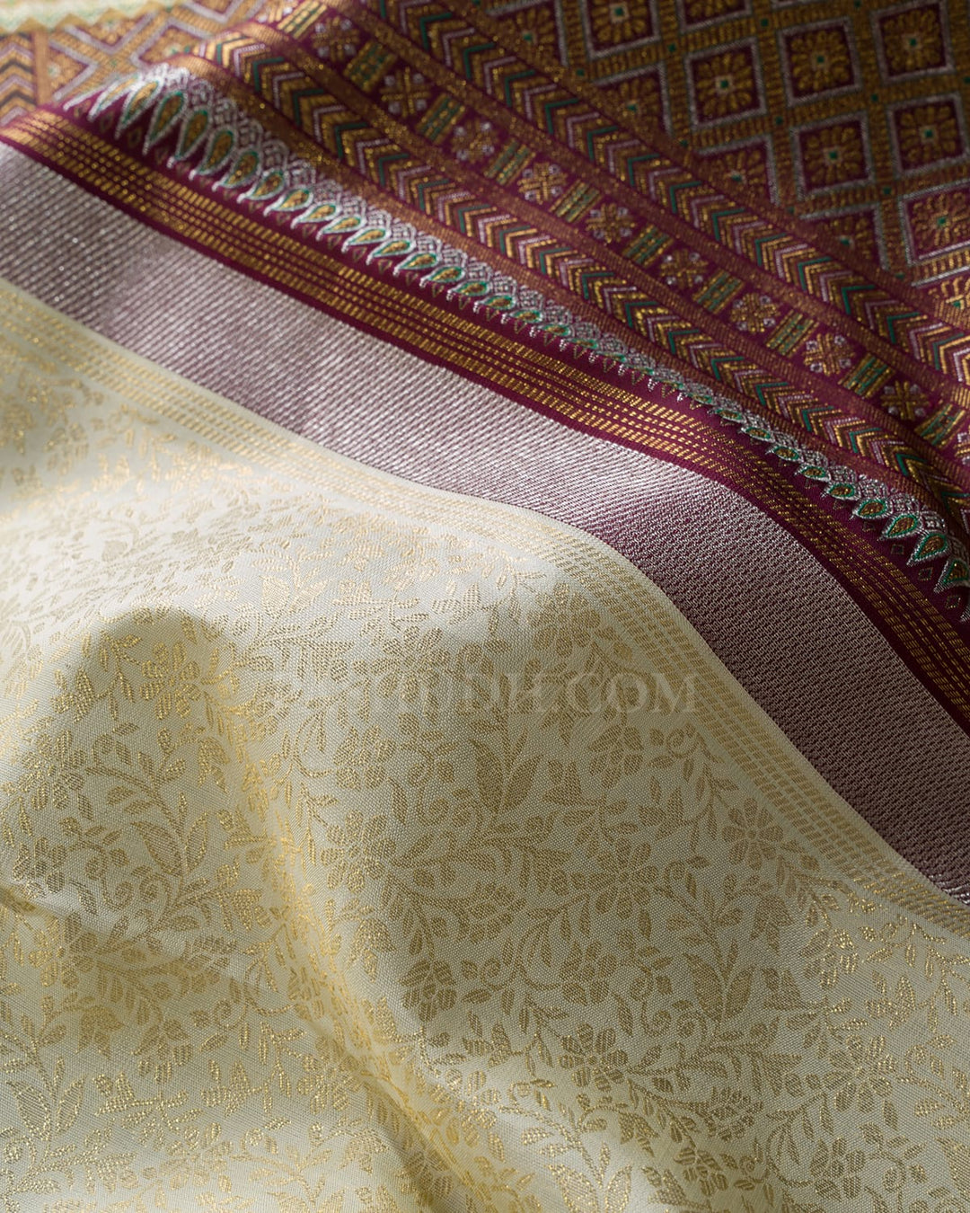 Cream With Gold Zari Tissue Meenakari Kanjivaram Silk Saree-SP517