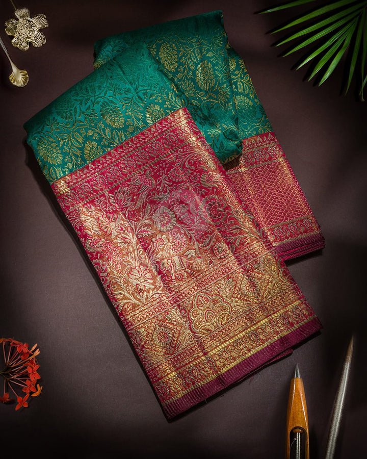 Sapphire Green With Gold Tissue Kanjivaram Silk Saree-SP514