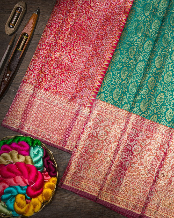 Sapphire Green With Gold Tissue Kanjivaram Silk Saree-SP514