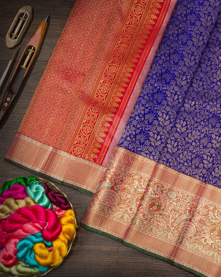 Royal Blue Gold Zari Tissue Kanjivaram Silk Saree-SP515
