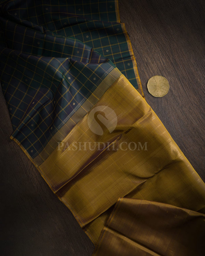 Bottle Green Pure Zari Borderless Kanjivaram Silk Saree-SP493