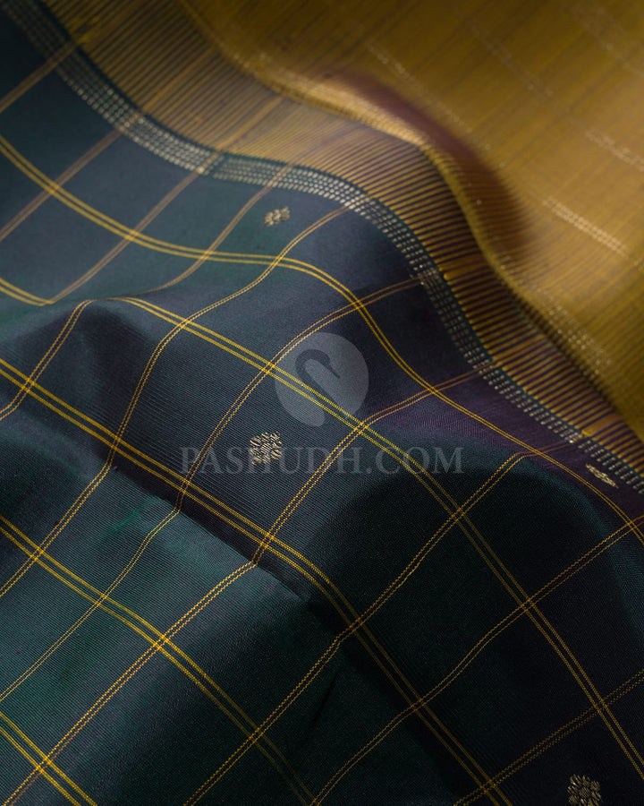 Bottle Green Pure Zari Borderless Kanjivaram Silk Saree-SP493