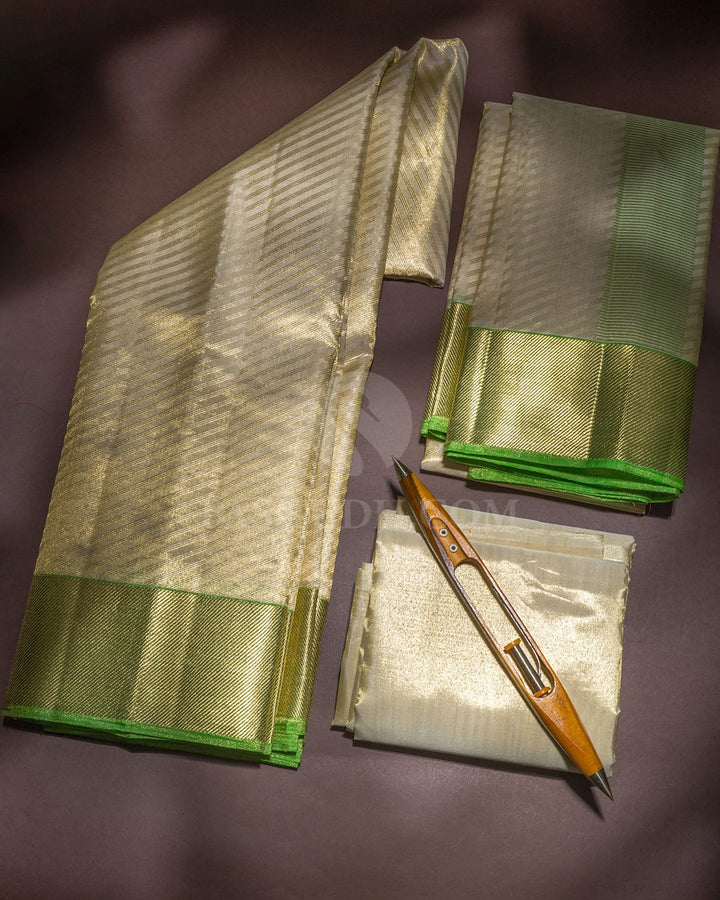 Beige Gold Zari Shimmer Dhothi Angavastram With Shirt-V70
