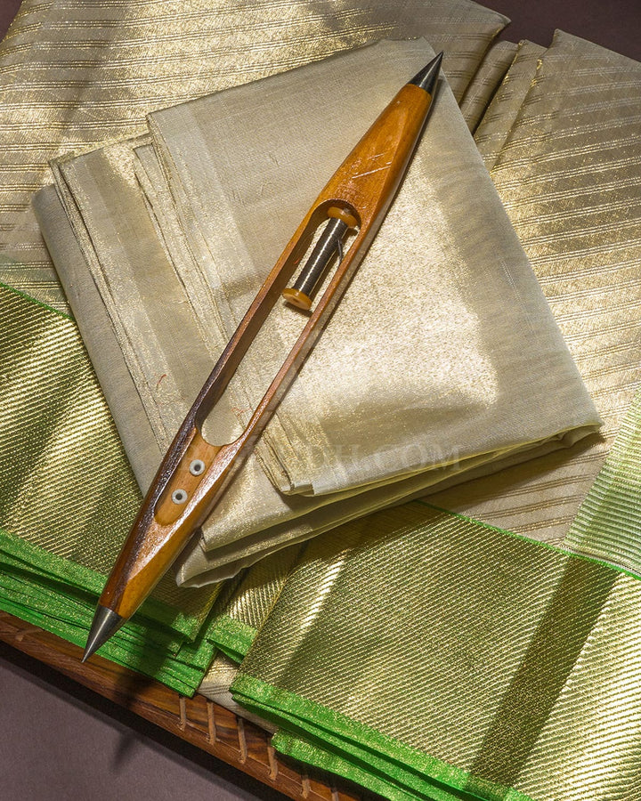 Beige Gold Zari Shimmer Dhothi Angavastram With Shirt-V70