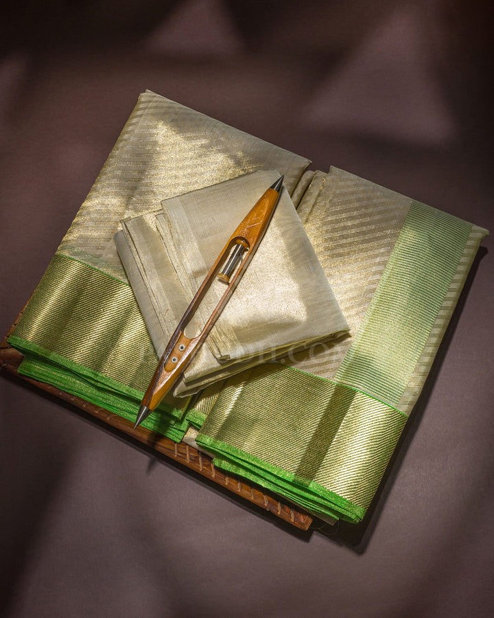 Beige Gold Zari Shimmer Dhothi Angavastram With Shirt-V70