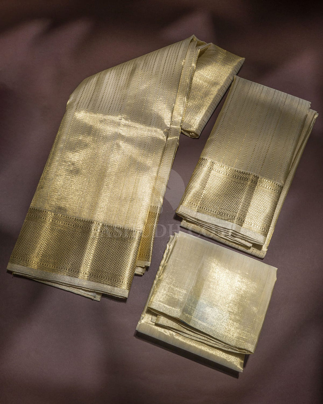 Beige Gold Zari Shimmer Dhothi Angavastram With Shirt-V71
