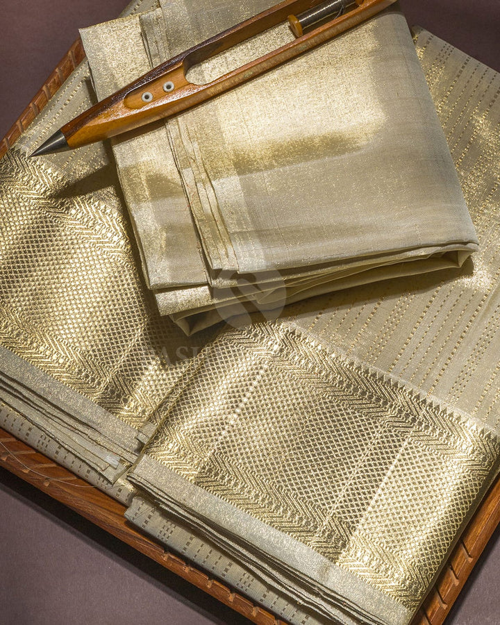 Beige Gold Zari Shimmer Dhothi Angavastram With Shirt-V71
