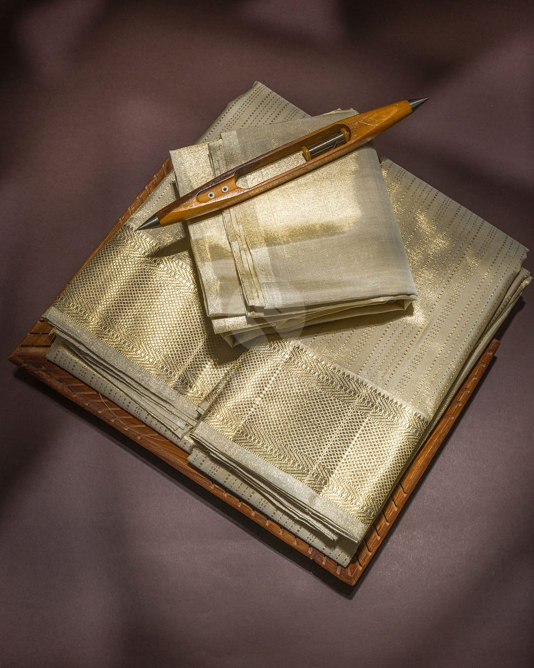 Beige Gold Zari Shimmer Dhothi Angavastram With Shirt-V71