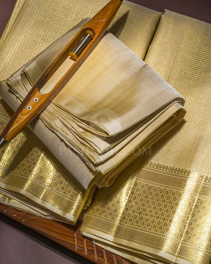 Beige Vairaoosi Dhothi Angavastram With Shirt-V73