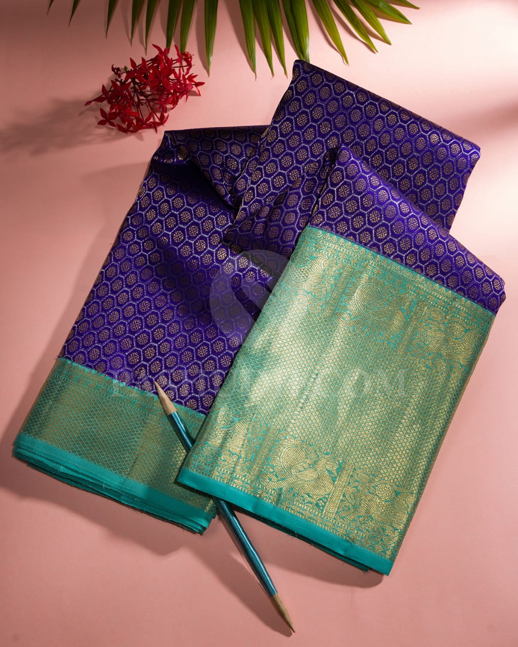 ROYAL  BLUE AND SKY BLUE BRIDAL  KANJIVARAM SILK  SAREE - RD4