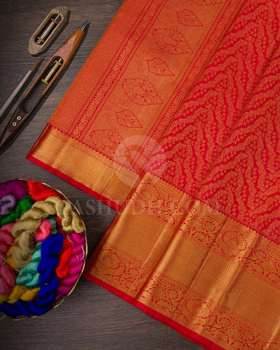 RADIANT  RED KANJIVARAM  SILK SAREE - RD3