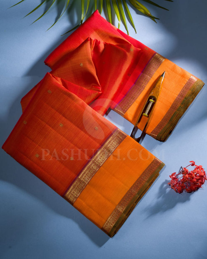 Burnt Orange And Sunset Orange Pure Kanjivaram Silk Saree- SP127