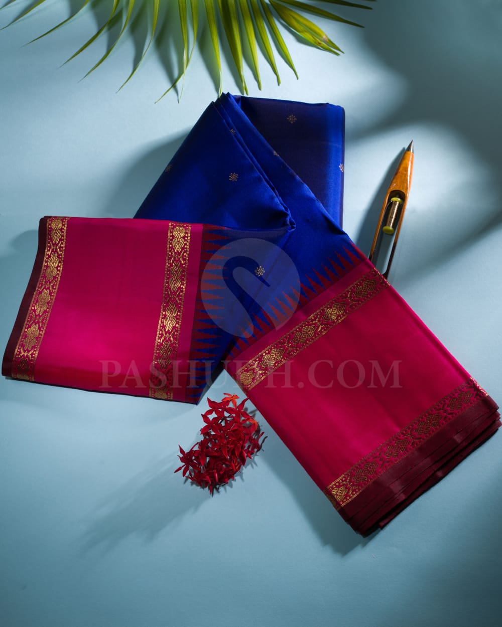 Royal Blue And Rani Pink Pure Kanjivaram Silk Saree-SP122