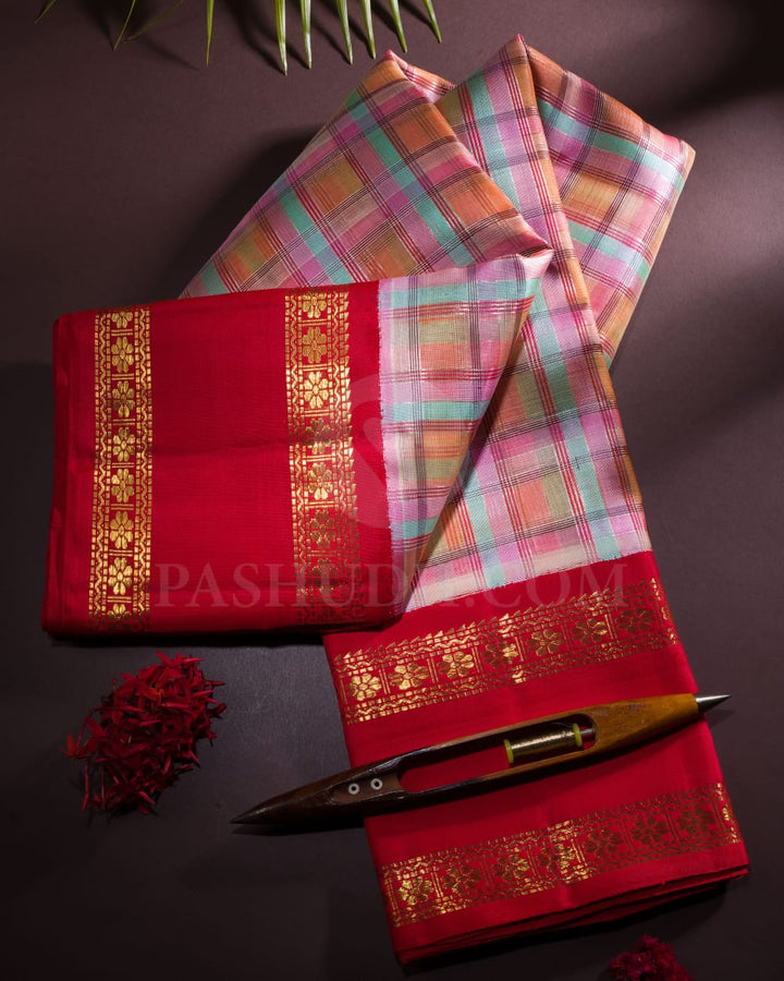 Multihue With Red  Kora Organza  Pure Kanjivaram Silk Saree- SP93