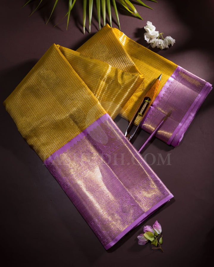 Mango Yellow And Lavender Bridal  Kanjivaram Silk Saree-SP88