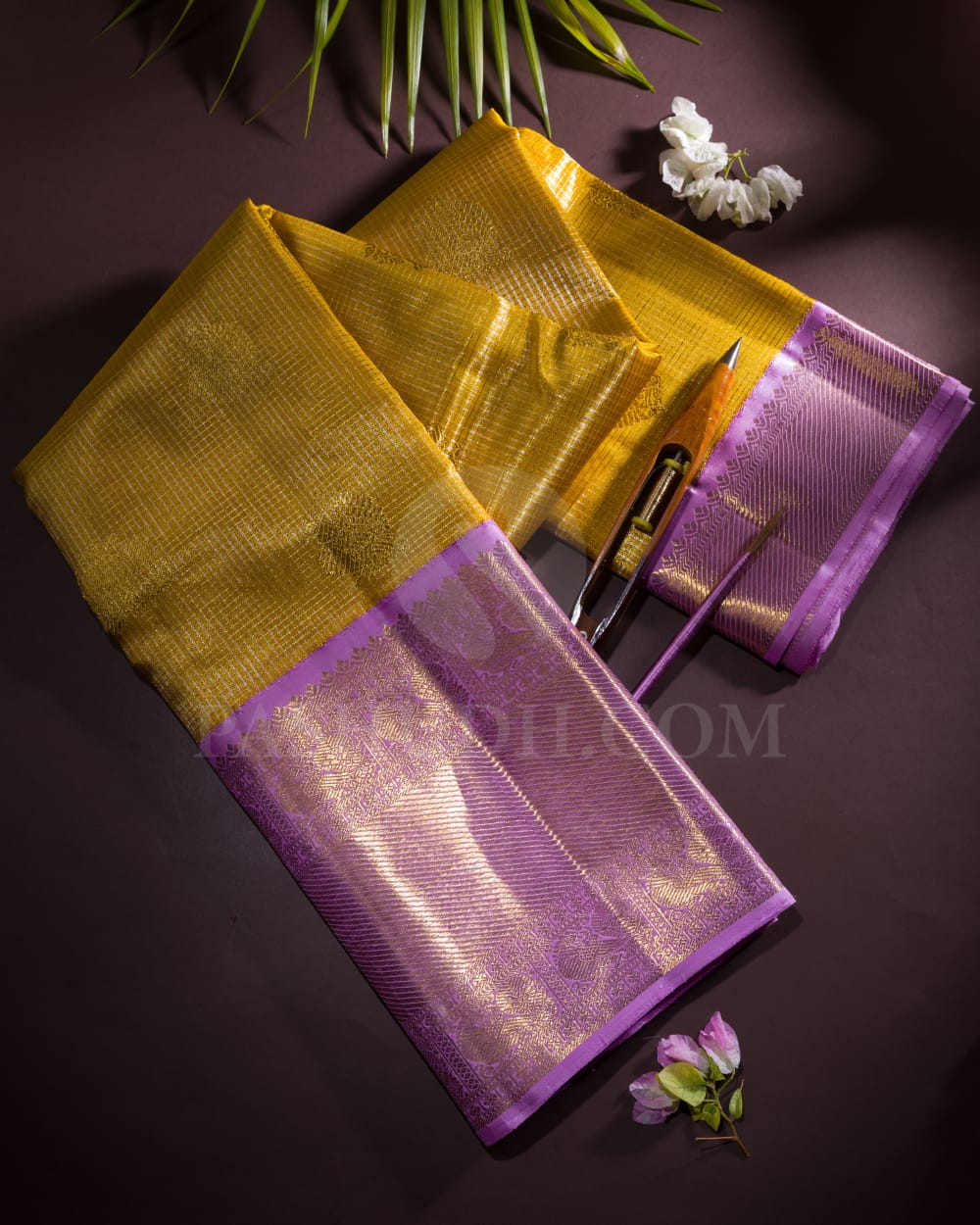 Mango Yellow And Lavender Bridal  Kanjivaram Silk Saree-SP88