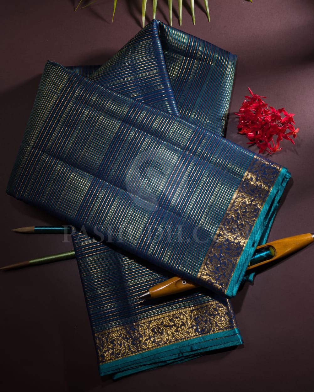Navy Blue And Deep Teal Kanjivaram Silk Saree-S1330(C)