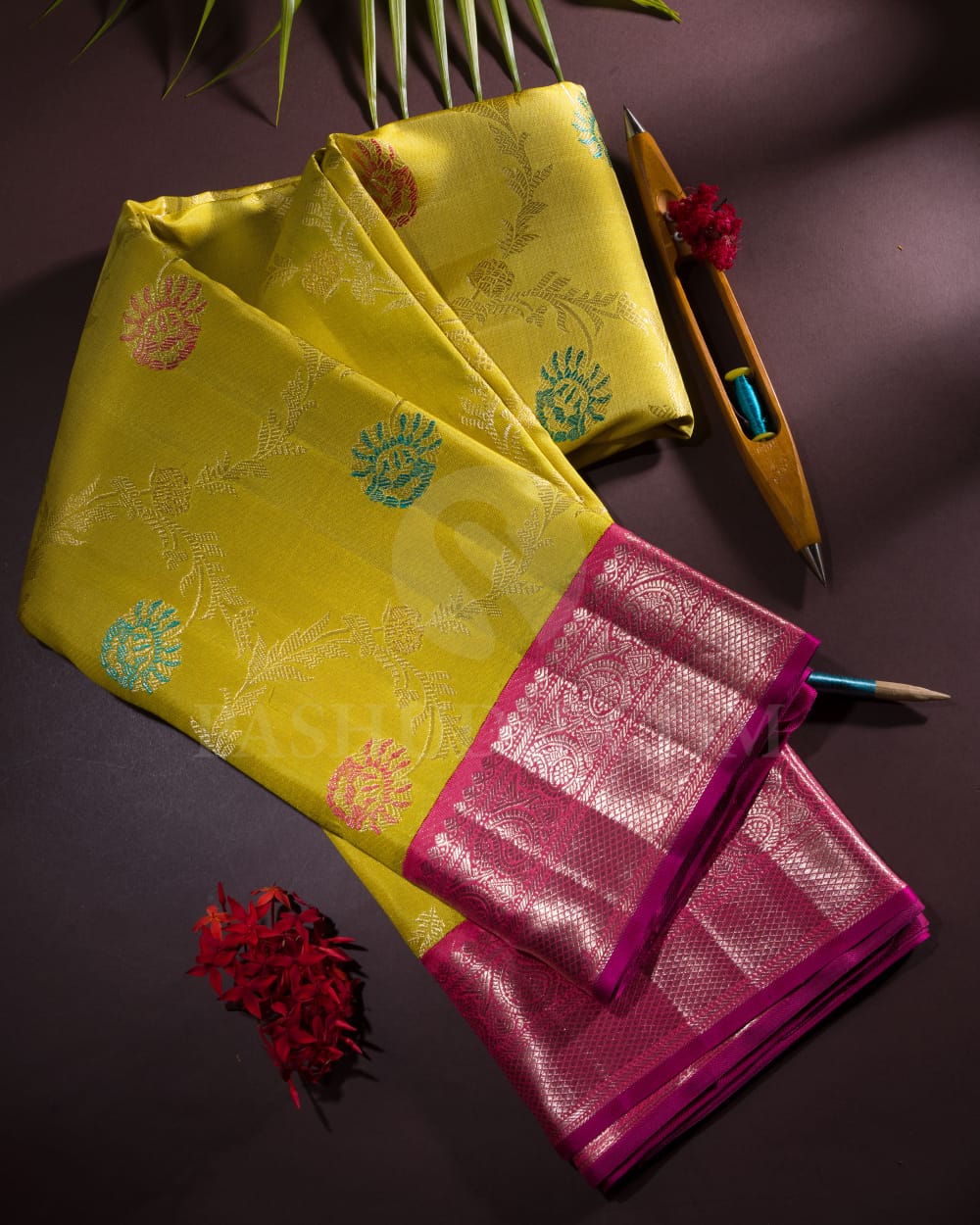 Tuscany Yellow And Peachy Pink Kanjivaram Silk Saree-S1458(A)