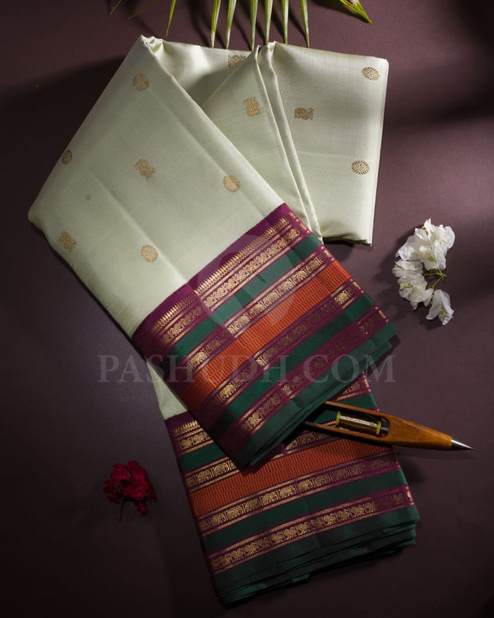 Pistachio With Deep Purple Pure Kanjivaram Silk Saree-SP104