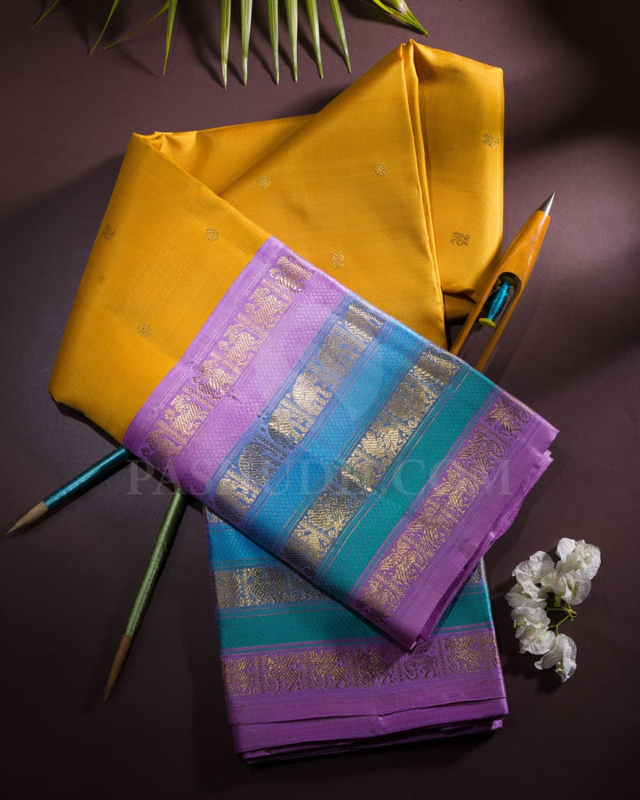 Mango Yellow With Lavishing Lavender Pure Kanjivaram Silk Saree-SP131