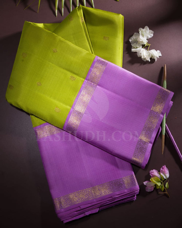 Parrot Green And Lavender Pure Kanjivaram Silk Saree-SP134