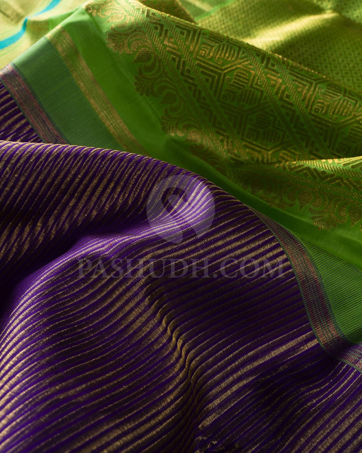 Violet And Parrot Green Kanjivaram Silk Saree-SP210