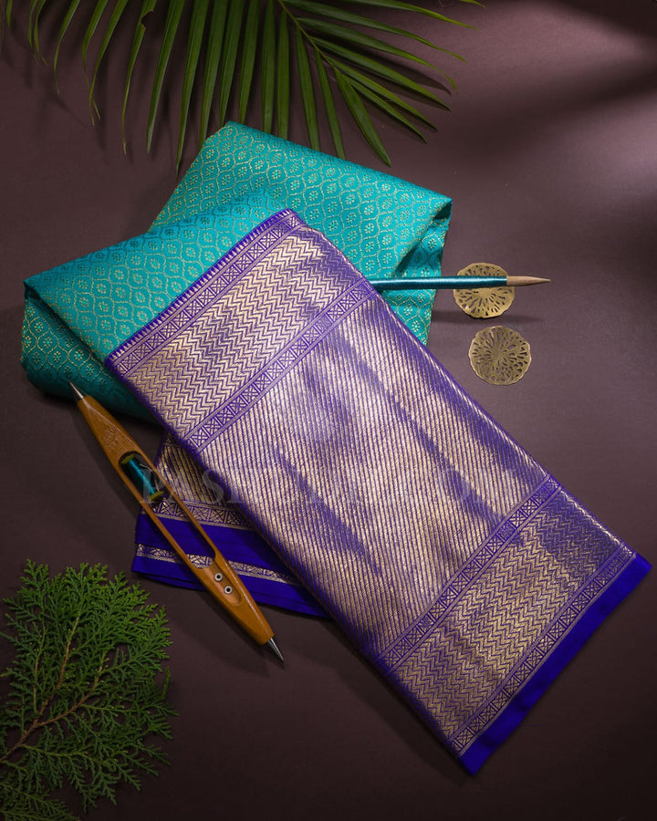 Turquoise Blue And Royal Blue Kanjivaram Silk Saree - BKB9